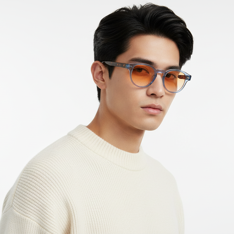 Óculos de Sol Redondo Bruno - UV400 - Acetato Italiano
